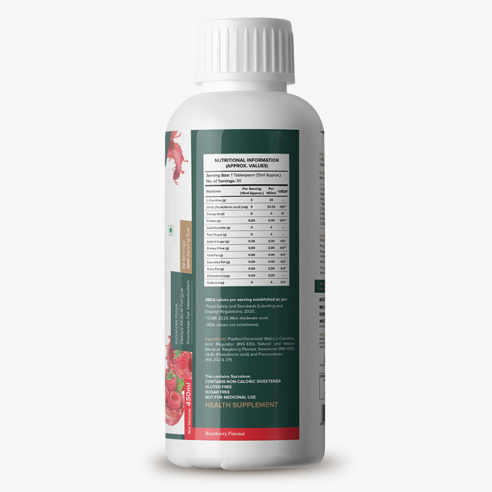 L-Carnitine Supplement, Orange & Raspberry Flavor (Liquid, 450g) - Herbalcart