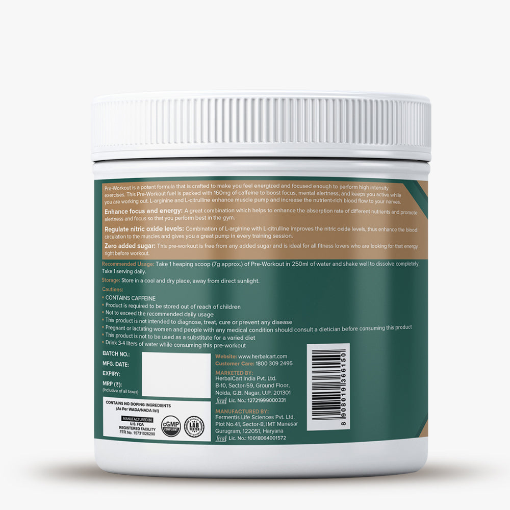 Pre Workout, Blueberry Flavor (250g) - Herbalcart