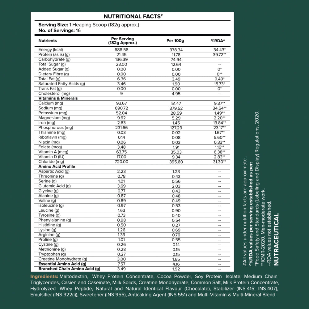 Muscle Mass Gainer, Chocolate Flavor (3kg) - Herbalcart