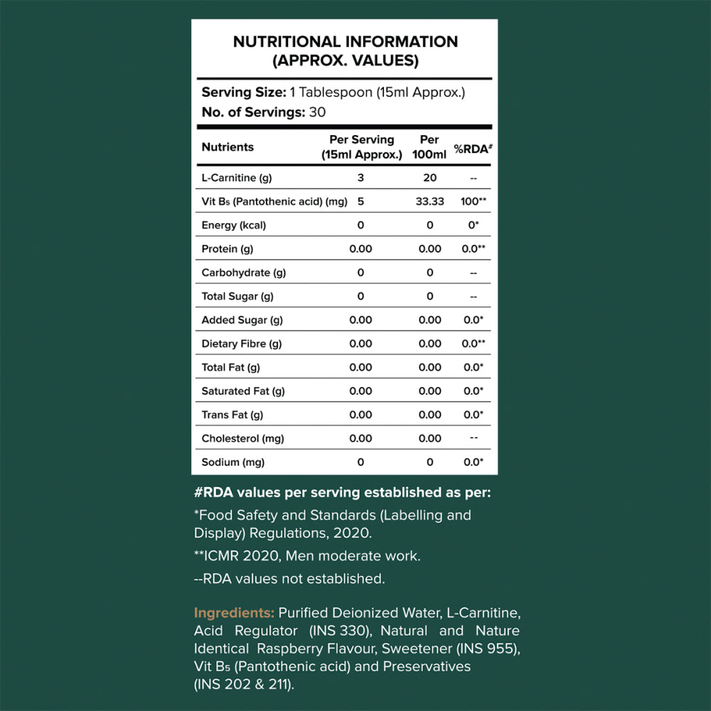 L-Carnitine Supplement, Orange & Raspberry Flavor (Liquid, 450g) - Herbalcart