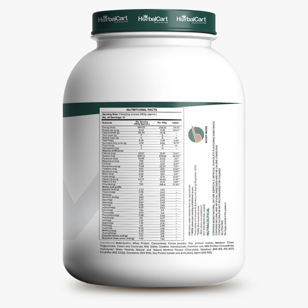 Muscle Mass Gainer, Chocolate Flavor (3kg) - Herbalcart