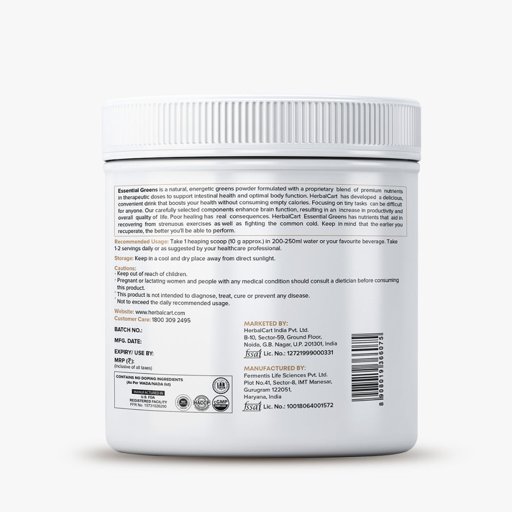 Essential Greens Superfoods Powder, Mint Flavor (200mg) - Herbalcart